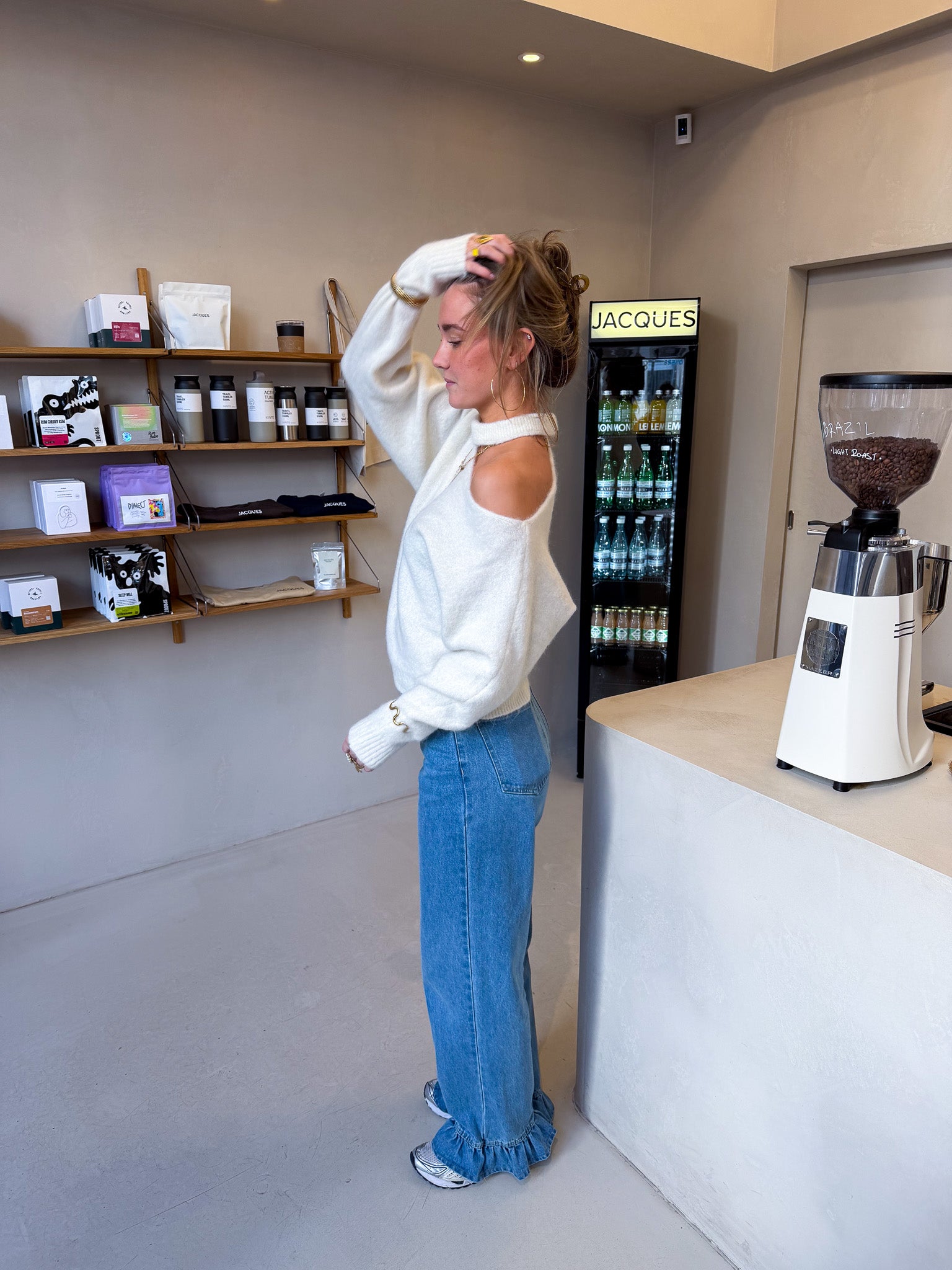 Stevie Open Shoulder Sweater White