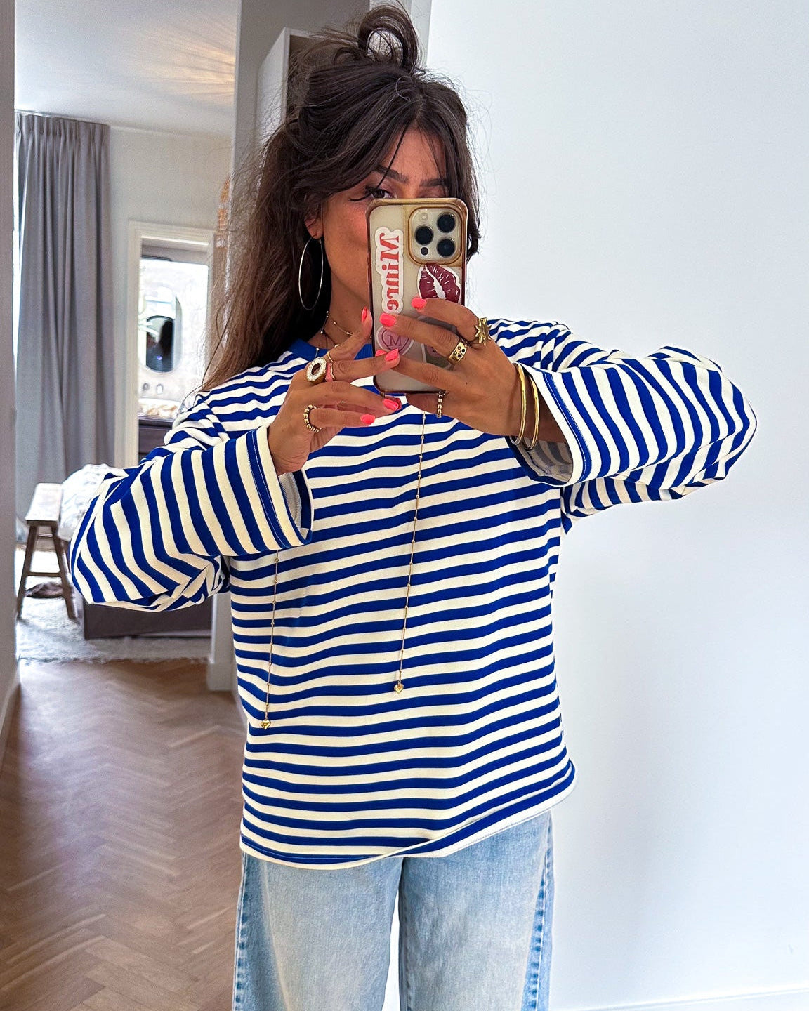 Stripes on stripes Longsleeve Cobalt Blauw