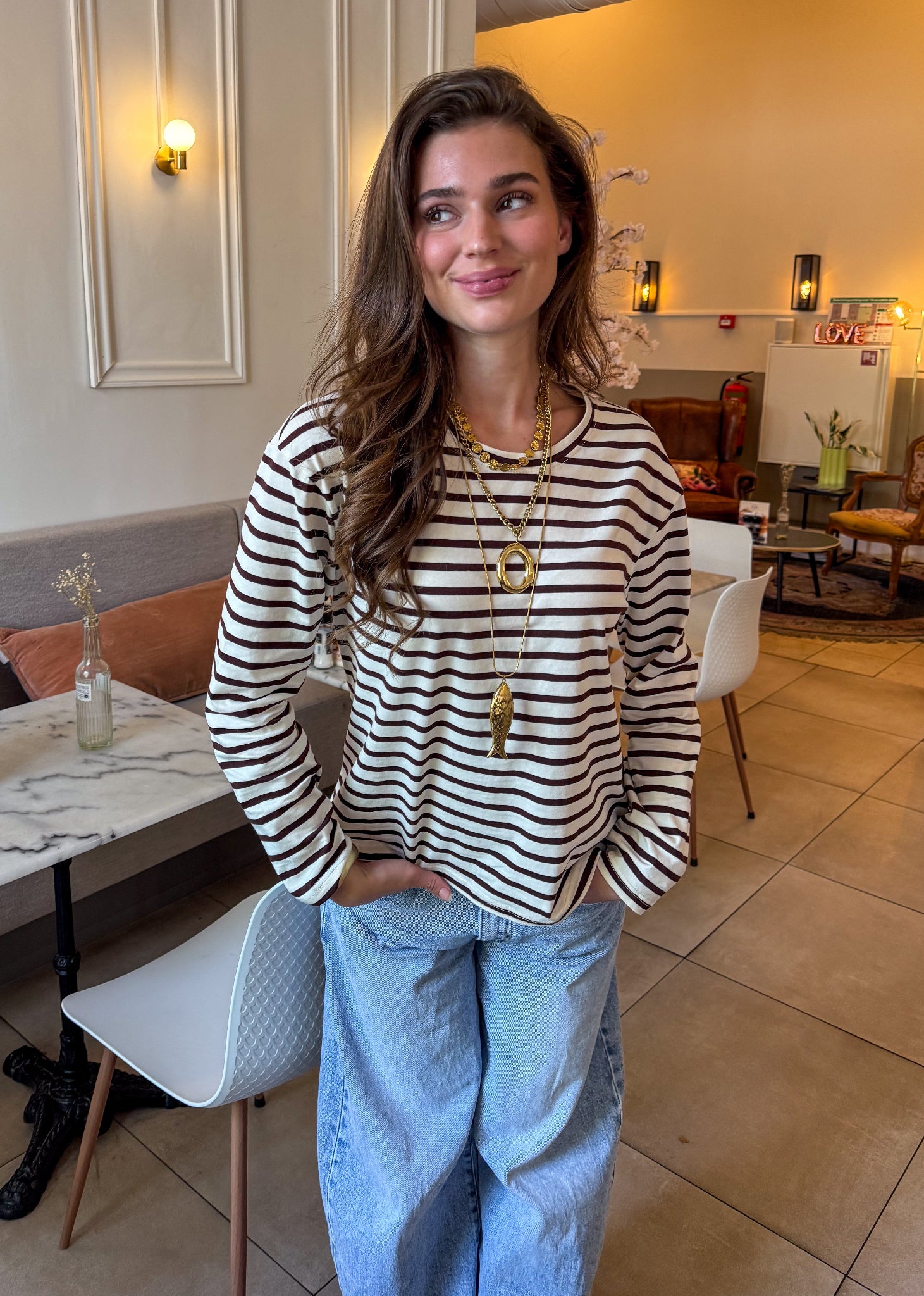 Tessa Striped Top Brown