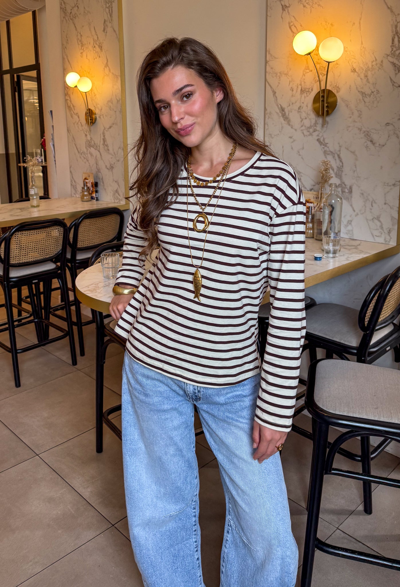 Tessa Striped Top Brown