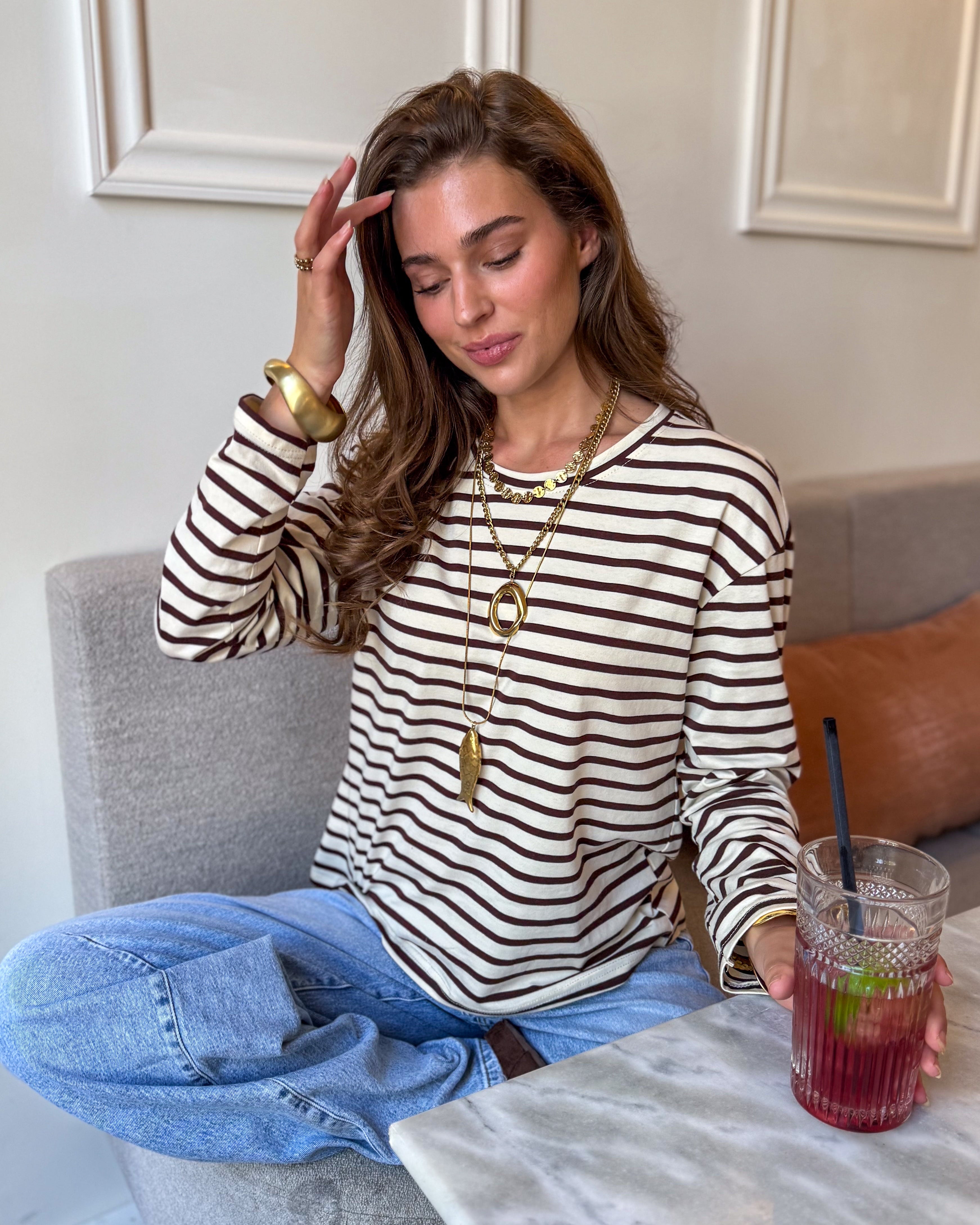 Tessa Striped Top Brown