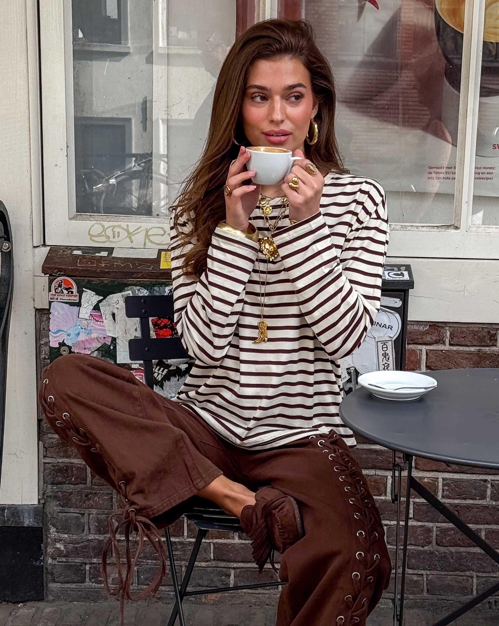 Tessa Striped Top Brown