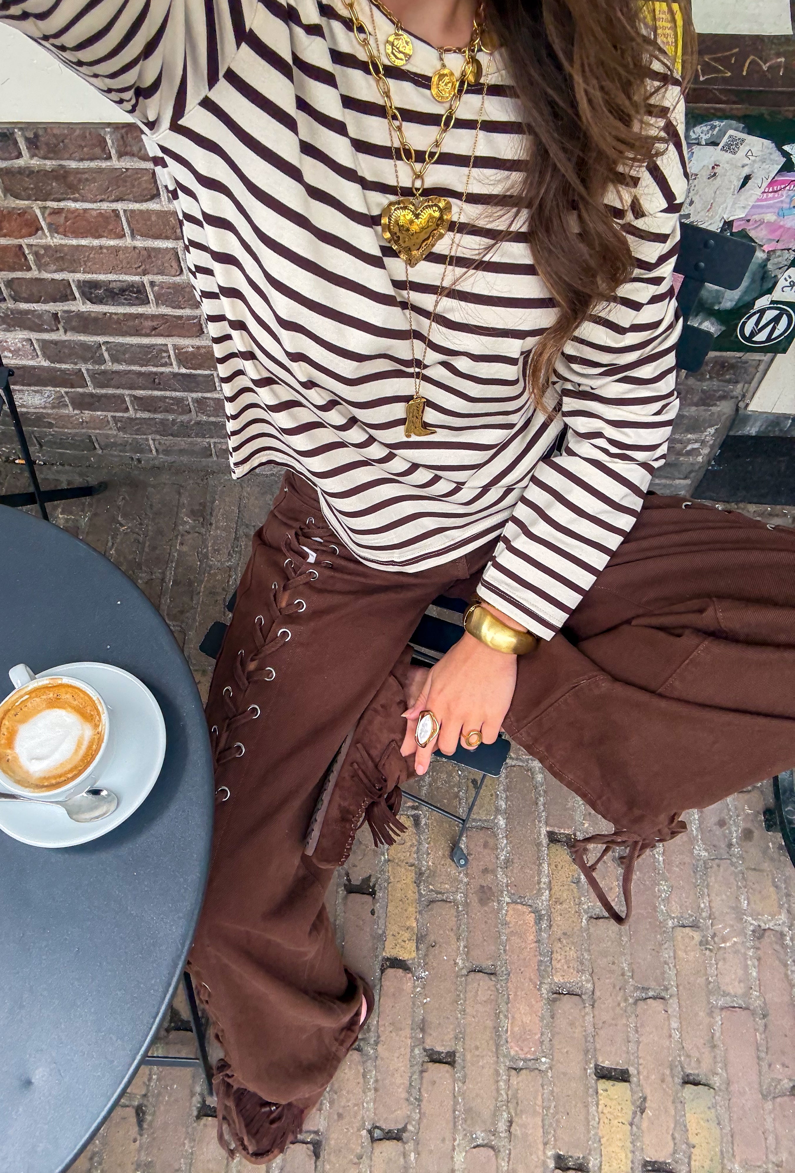 Tessa Striped Top Brown