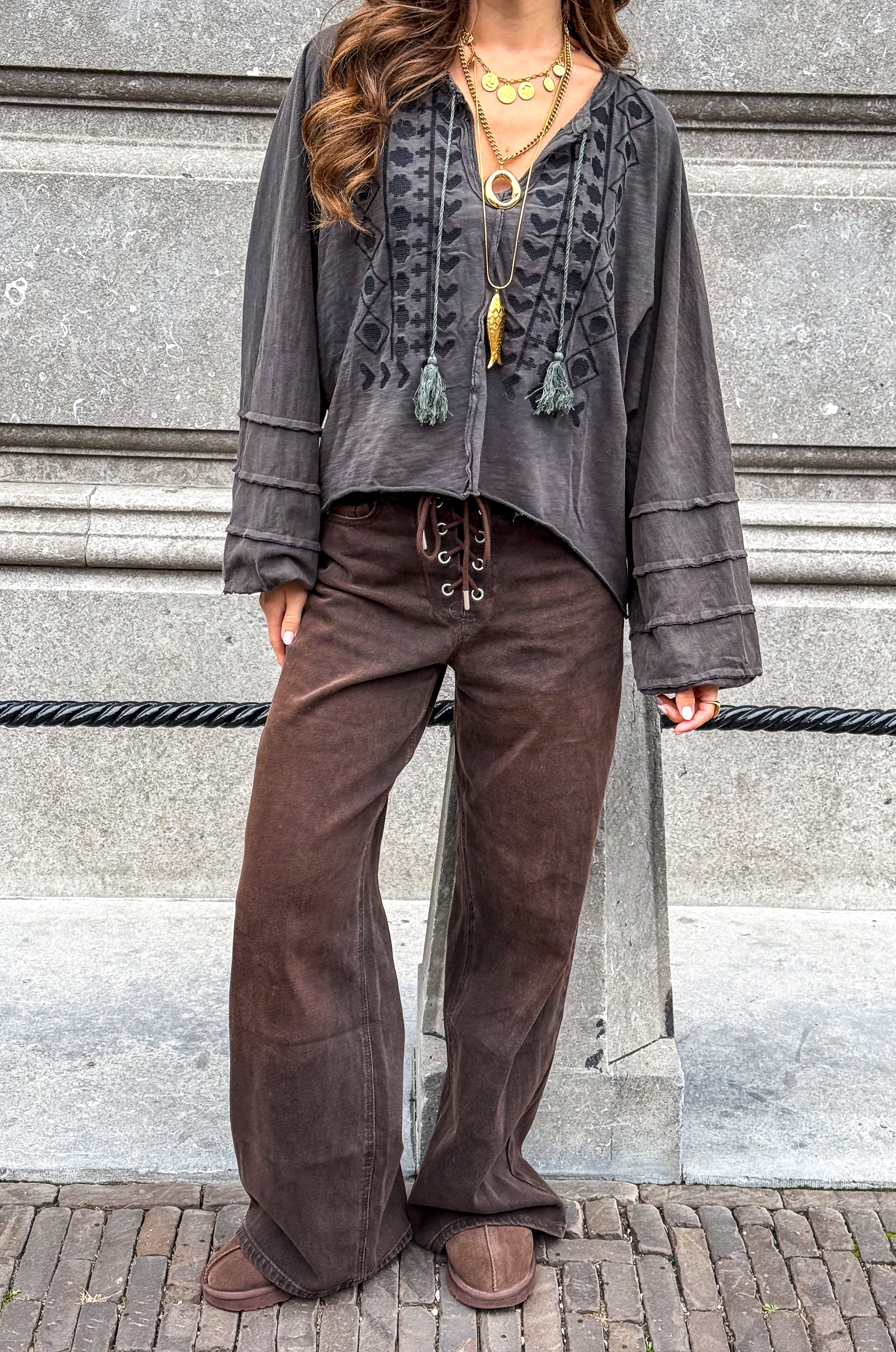 Rope Wide Leg Jeans Brown