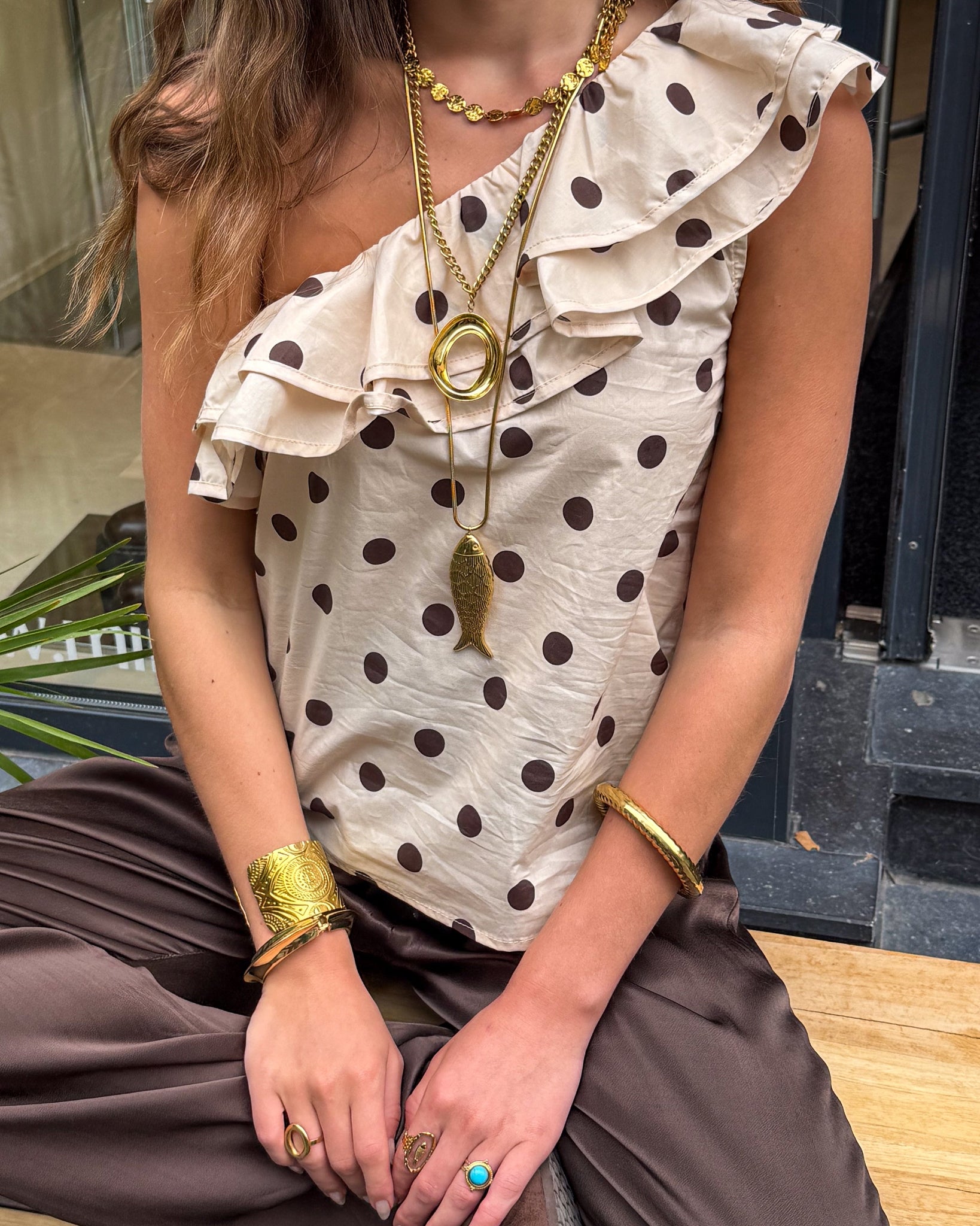 Haut Veerle à pois beige