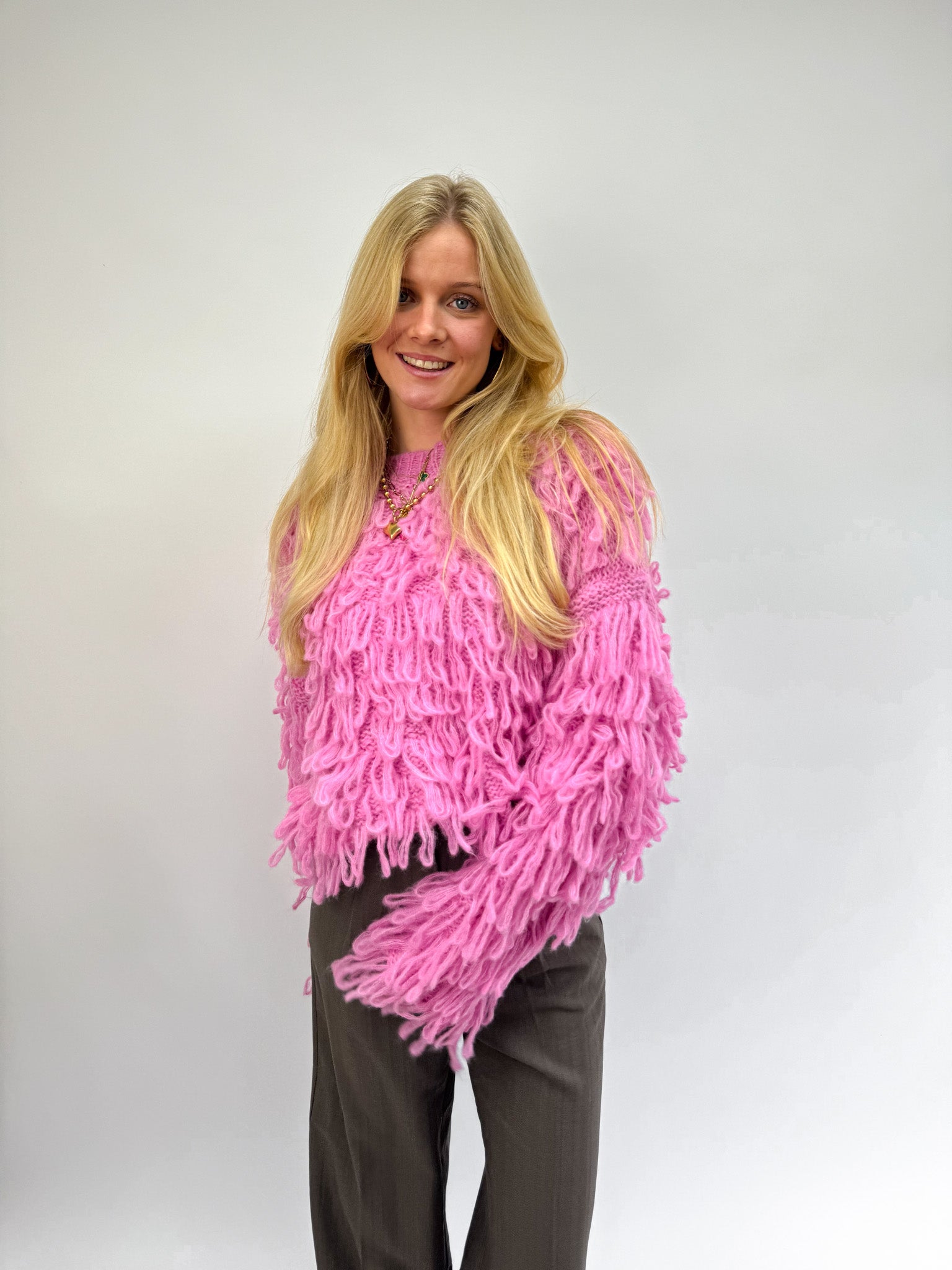 Zoe Fringe Knit Pink
